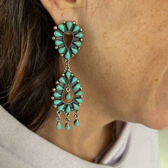 Native American Turquoise And Sterling Dangle Earrings - Picture 3 of 8
